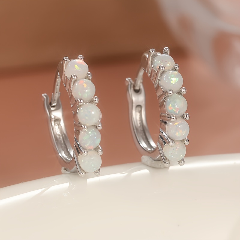 Small Hoop Synthetic Opal Treasure Earrings